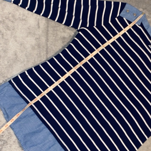 Kim Rogers Nautical Navy Striped Over Denim Layered-Look 3/4 Sleeve Anchor Top - Picture 14 of 16